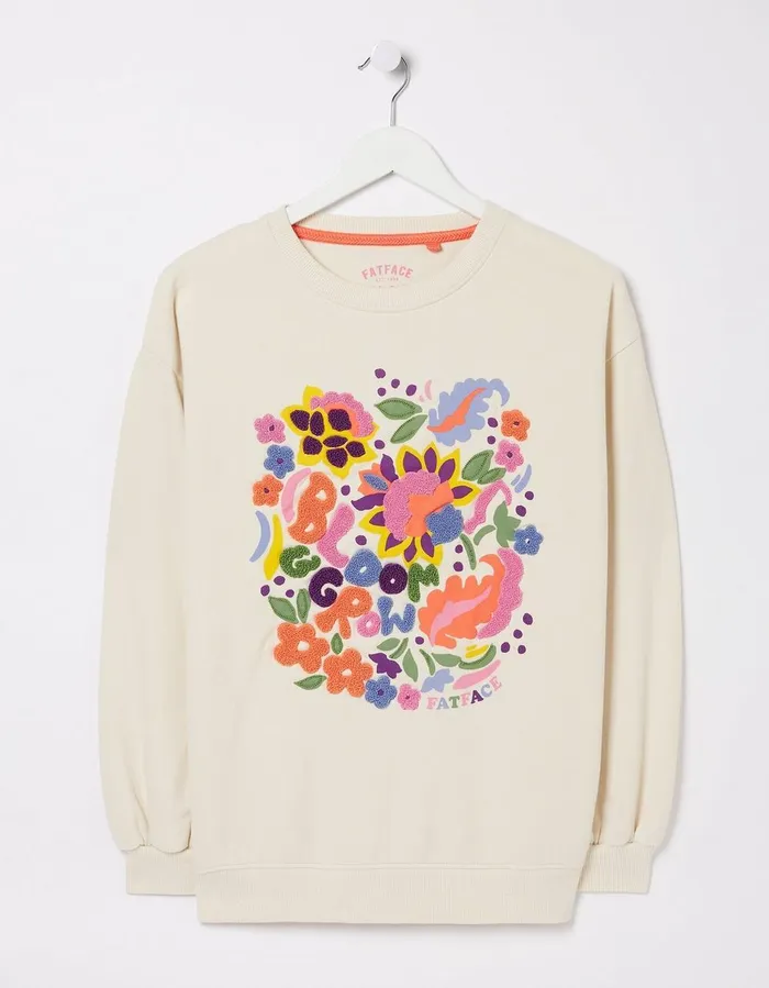 Alex Art Floral Crew Sweatshirt Ivory Women FatFace Sweatshirts and Hoodies
