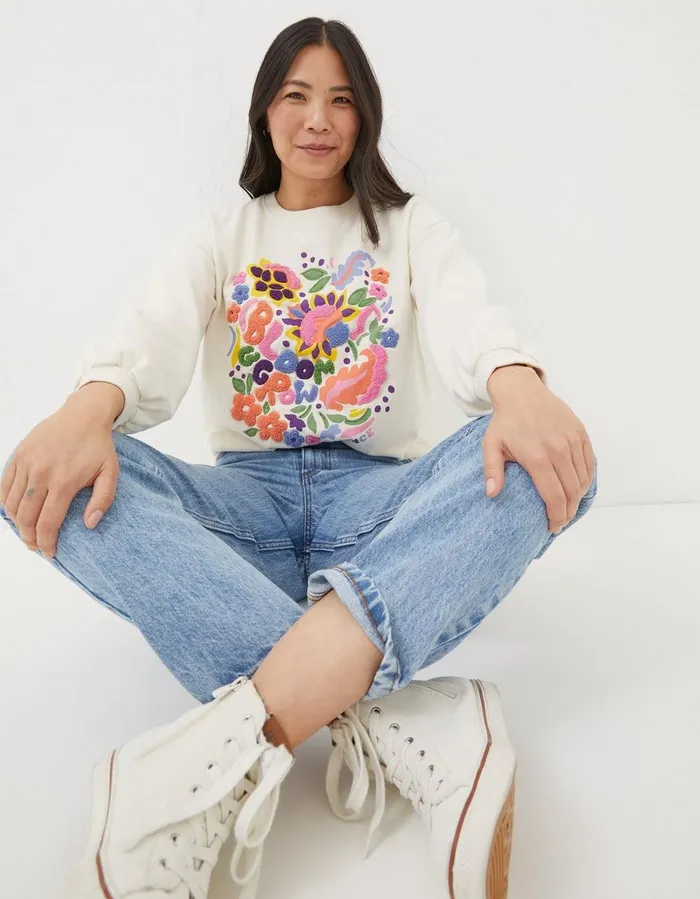 Alex Art Floral Crew Sweatshirt Ivory Women FatFace Sweatshirts and Hoodies