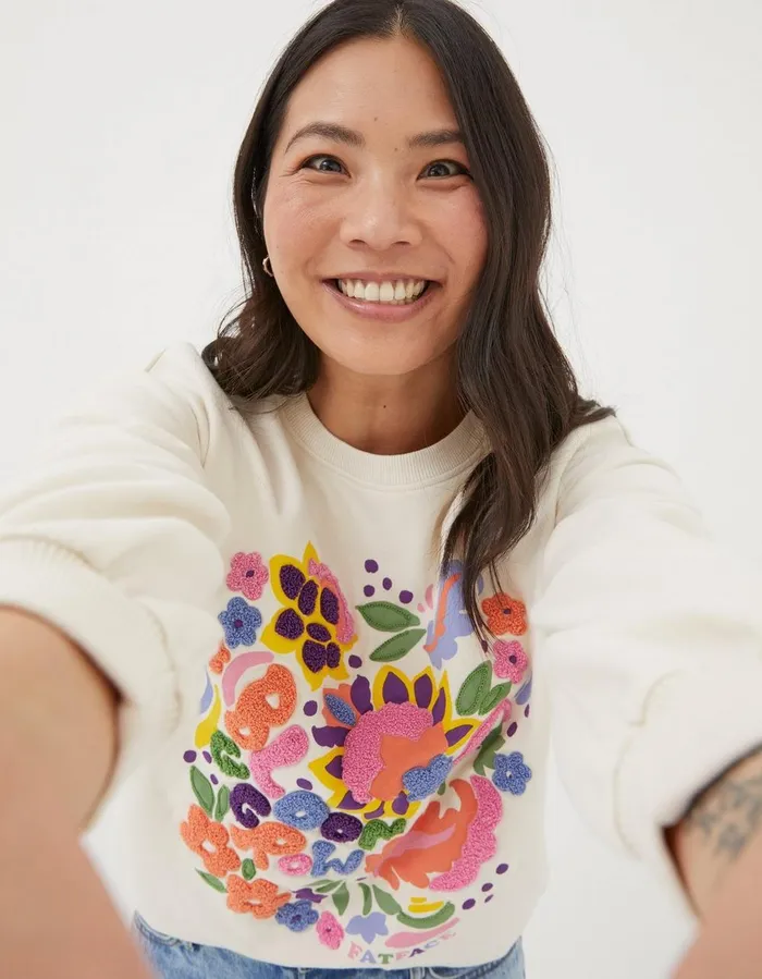 Alex Art Floral Crew Sweatshirt Ivory Women FatFace Sweatshirts and Hoodies