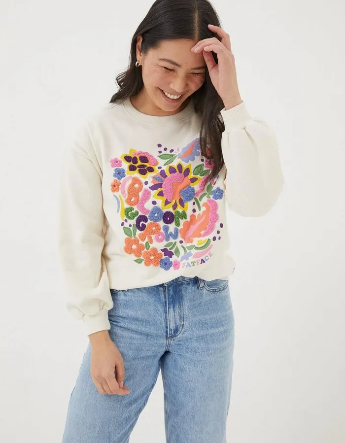 Alex Art Floral Crew Sweatshirt Ivory Women FatFace Sweatshirts and Hoodies