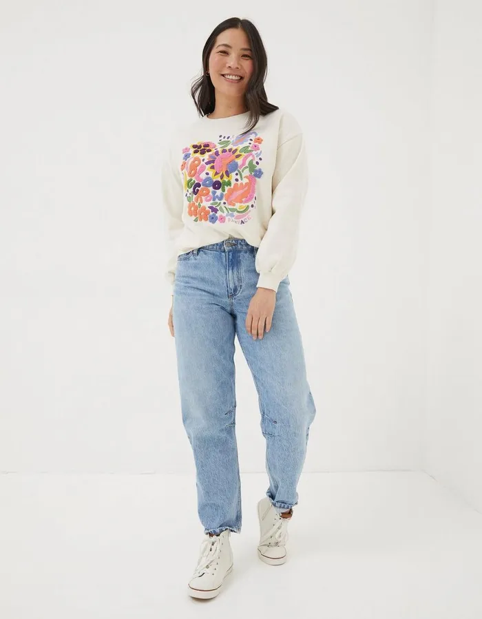 Alex Art Floral Crew Sweatshirt Ivory Women FatFace Sweatshirts and Hoodies