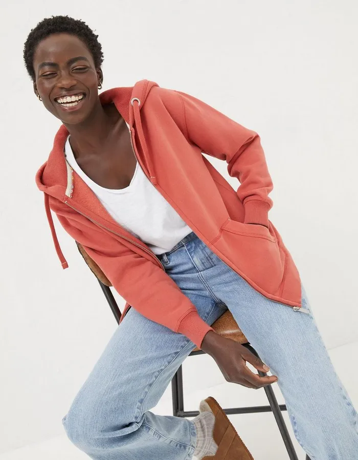 Amy Zip Through Hoodie Washed Red Women FatFace Nightwear and Loungewear