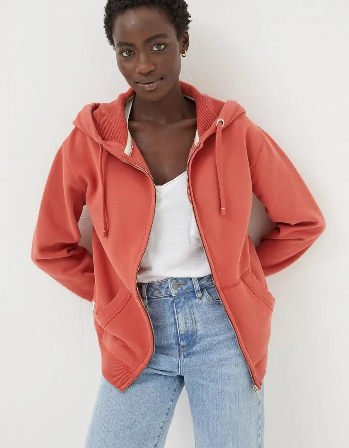 Amy Zip Through Hoodie Washed Red Women FatFace Nightwear and Loungewear