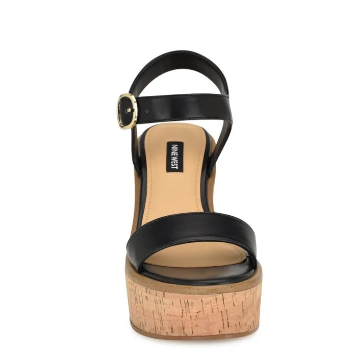 Amye Ankle Strap Wedge Sandals Black Women Nine West Sandals
