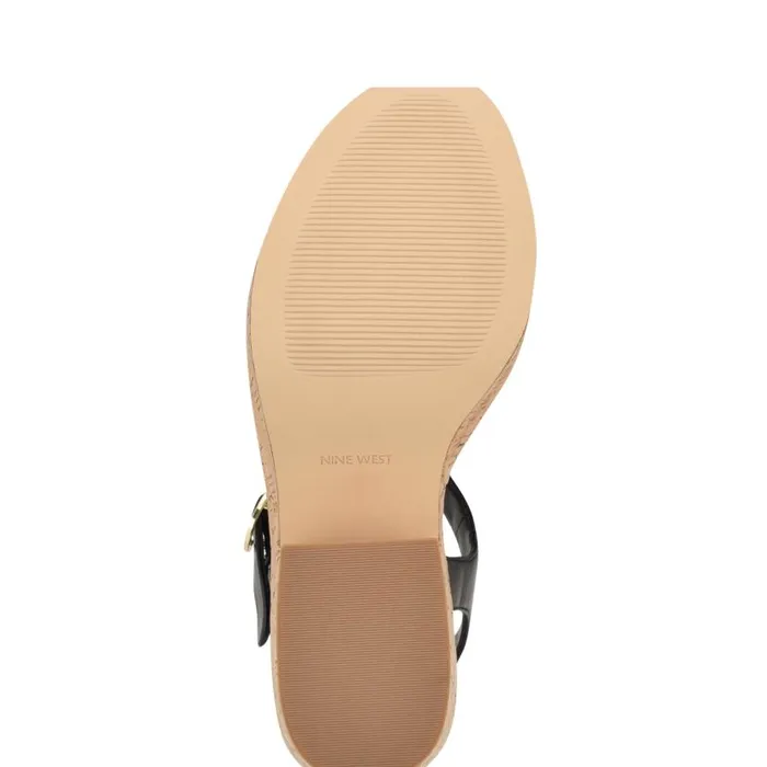 Amye Ankle Strap Wedge Sandals Black Women Nine West Sandals