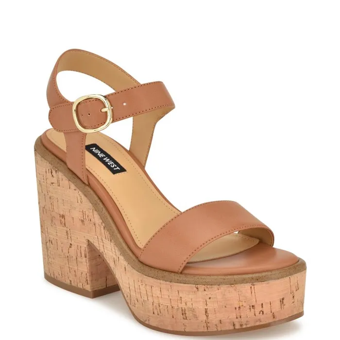 Amye Ankle Strap Wedge Sandals Brown Women Nine West Sandals