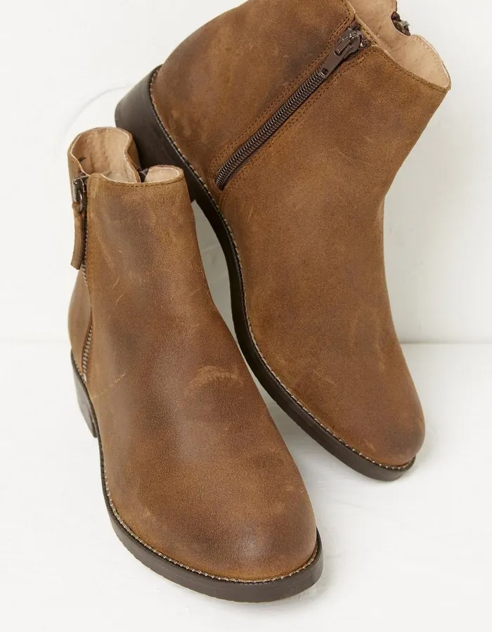 Aria Ankle Zip Boots Tan Women FatFace Boots