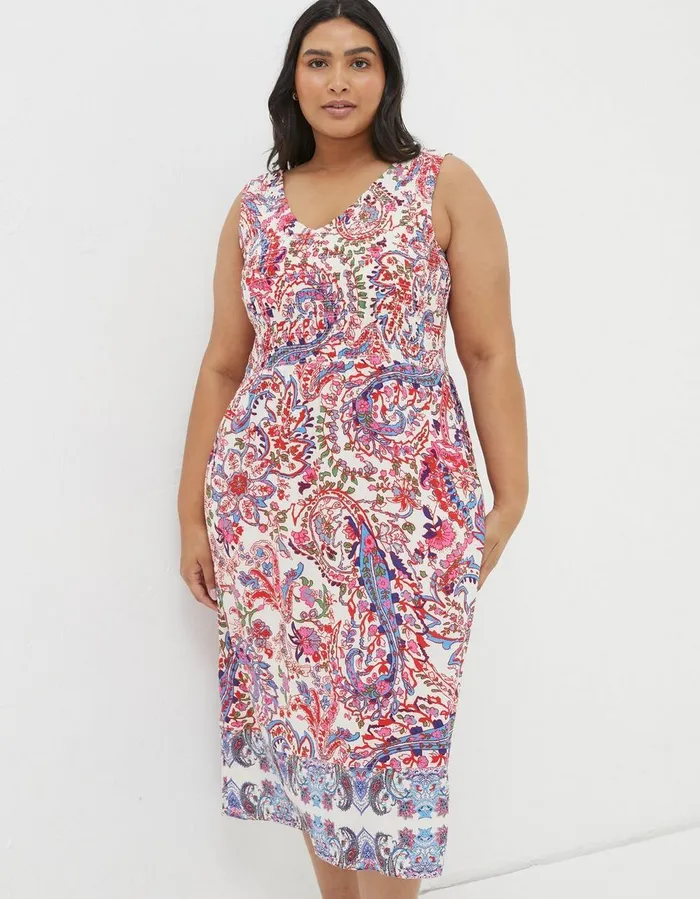 Aria Bright Paisley Midi Dress Ivory Women FatFace Beachwear and Swimwear