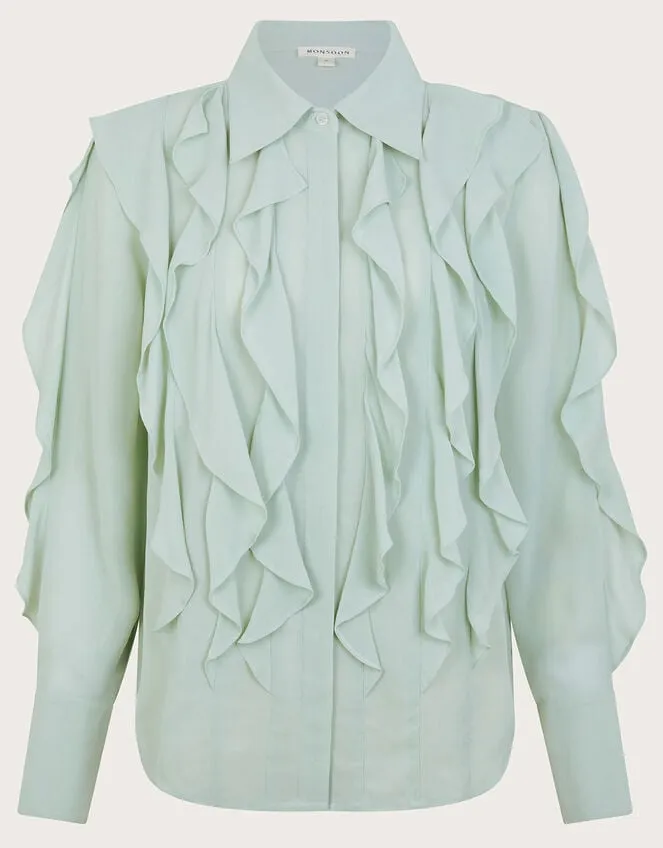 Aria Ruffle Blouse Green Women Monsoon Tops and Blouses
