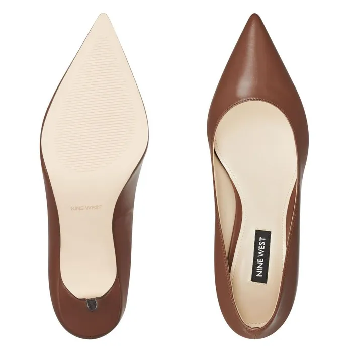 Arlene Pointy Toe Pumps Dark Brown Leather Women Nine West Heels