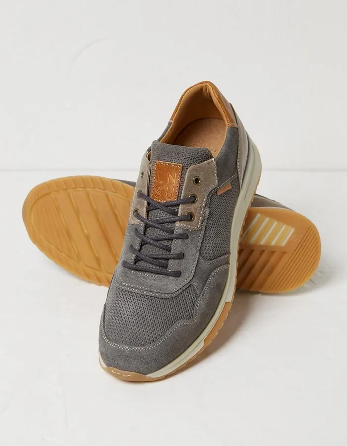 Axford Leather Runner Trainer Grey Men FatFace Trainers