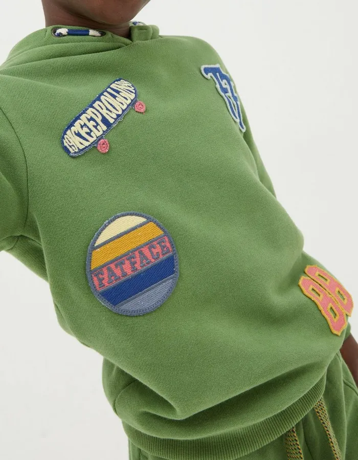 Badge Popover Hoodie Green Boys FatFace Sweatshirts and Hoodies