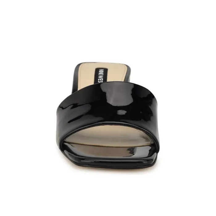 Bamsy Block Heel Slide Sandals Black Patent Women Nine West Sandals