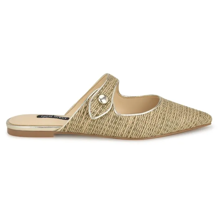 Barbra Flat Mules Platino Raffia Women Nine West Mules