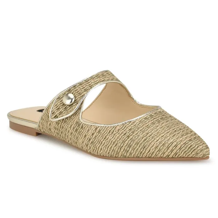 Barbra Flat Mules Platino Raffia Women Nine West Mules