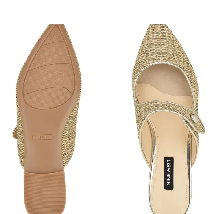 Barbra Flat Mules Platino Raffia Women Nine West Mules