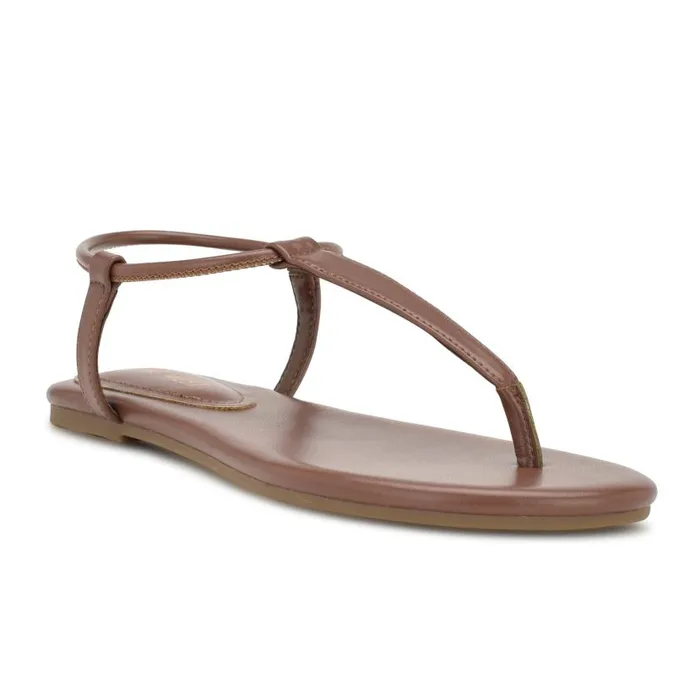 Bassie Flat Sandals Dark Tan Women Nine West Sandals