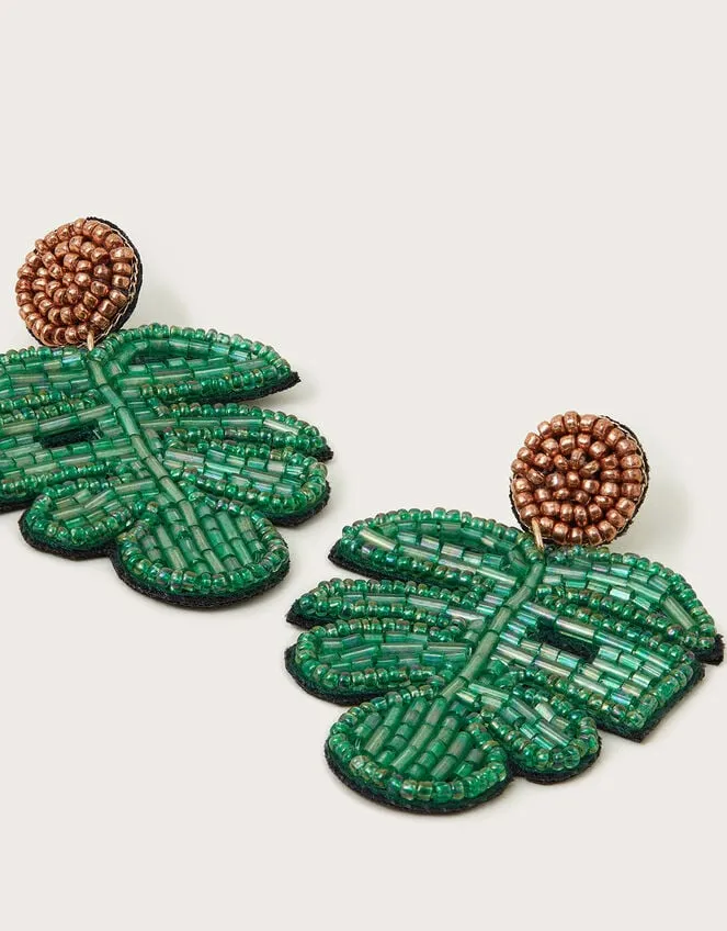 Beaded Palm Leaf Earrings Women Monsoon Jewellery and Hair