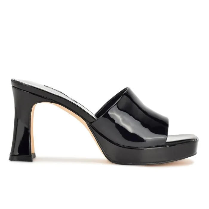 Beez Platform Sandals Black Patent Women Nine West Heels