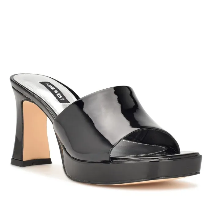 Beez Platform Sandals Black Patent Women Nine West Heels