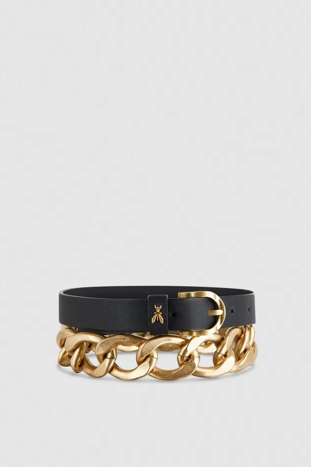 Belts Women Patrizia Pepe Golden Maxi Chain Belt Nero