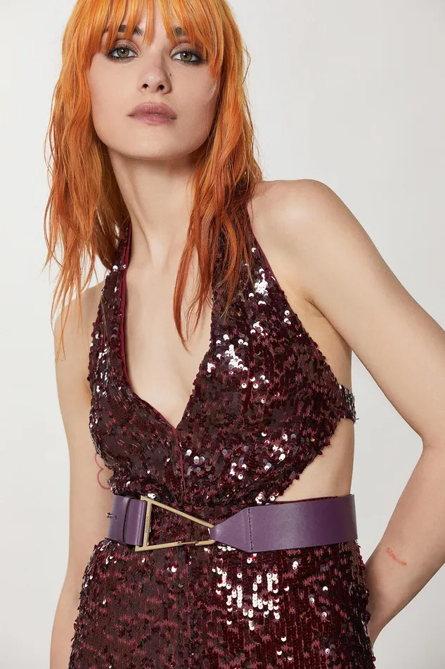 Belts Women Patrizia Pepe HighWaisted Leather Belt Futuristic Purple