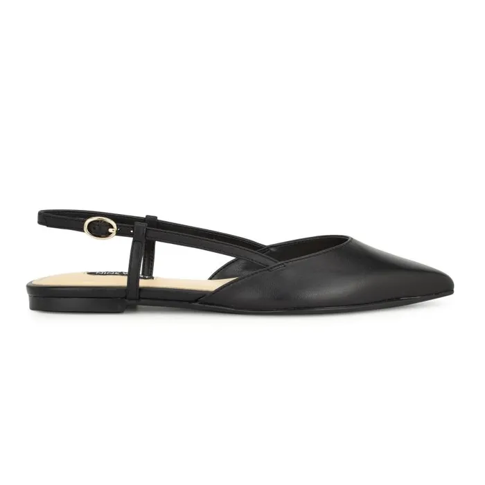 Bircah Pointy Toe Flat Slingbacks Black Leather Women Nine West Flats and Loafers