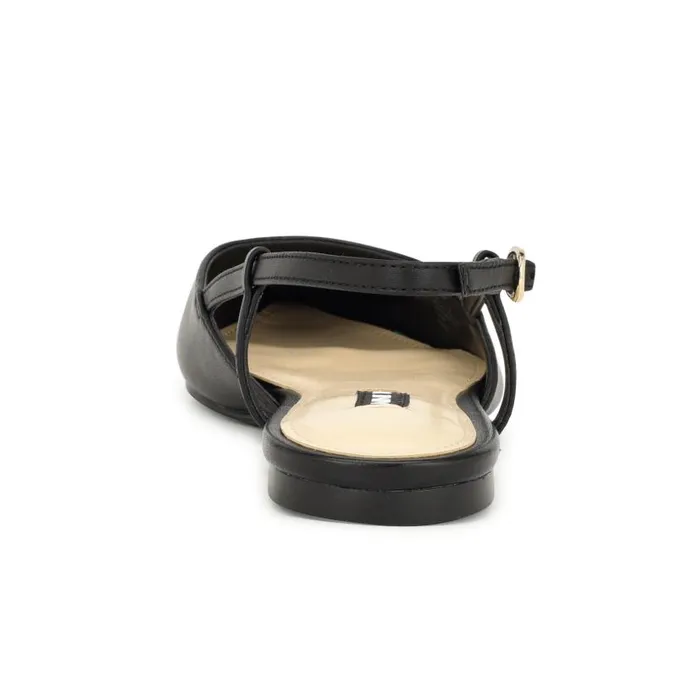Bircah Pointy Toe Flat Slingbacks Black Leather Women Nine West Flats and Loafers