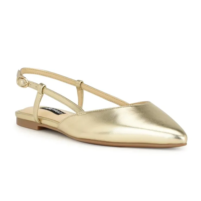 Bircah Pointy Toe Flat Slingbacks Gold Women Nine West Flats and Loafers