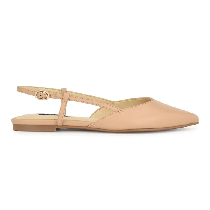 Bircah Pointy Toe Flat Slingbacks Nude Leather Women Nine West Ballets