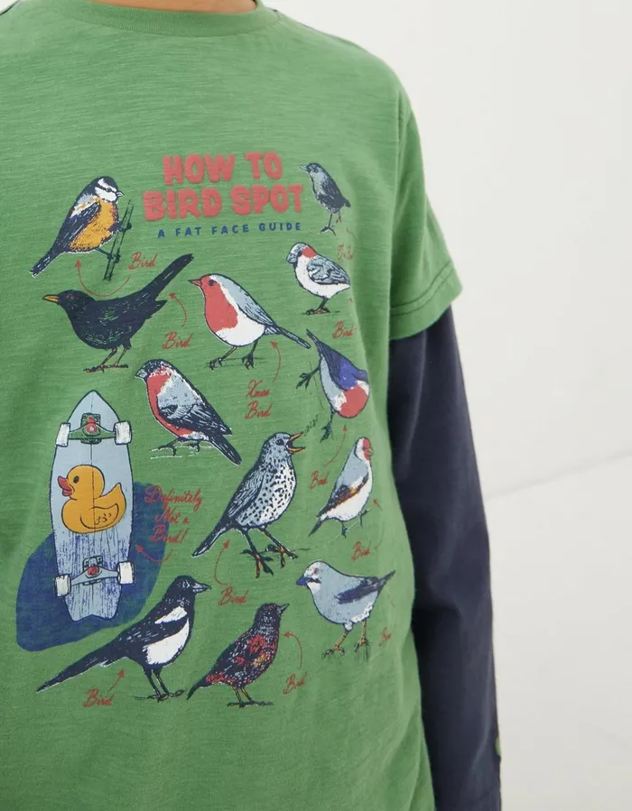 Bird Spotting Long Sleeve T Shirt Washed Green Boys FatFace TShirts and Polos