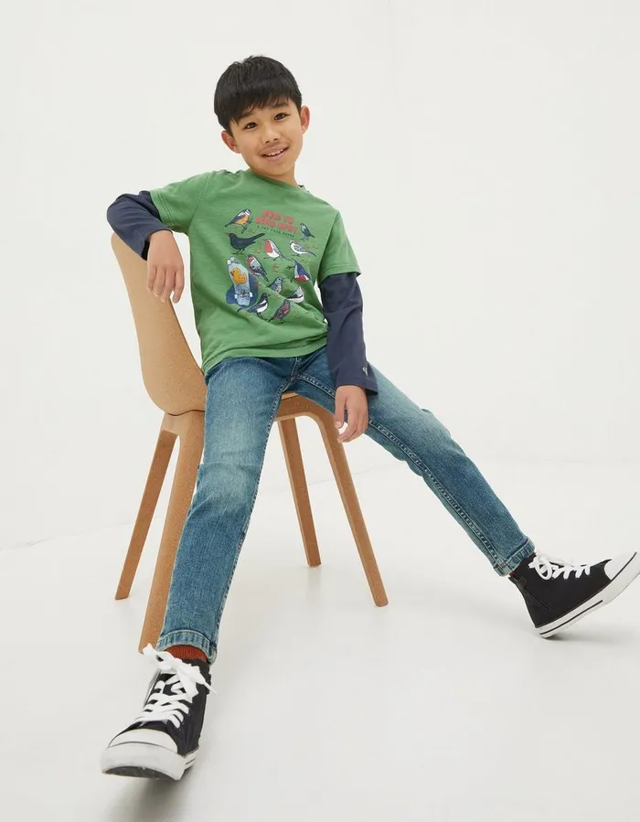 Bird Spotting Long Sleeve T Shirt Washed Green Boys FatFace TShirts and Polos