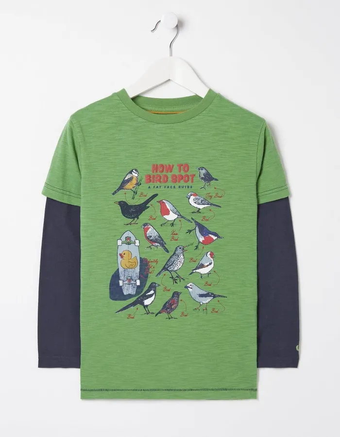 Bird Spotting Long Sleeve T Shirt Washed Green Boys FatFace TShirts and Polos