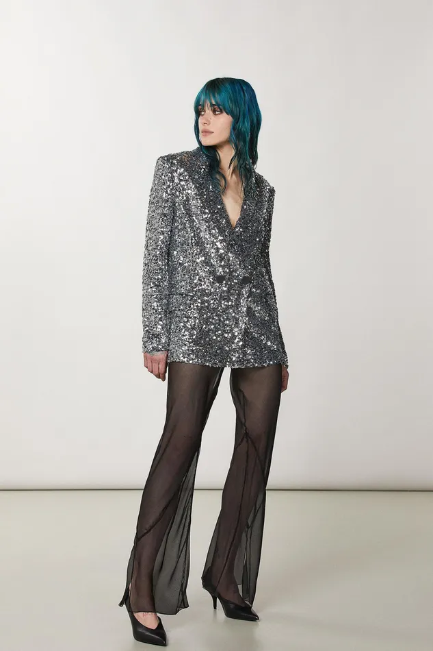 Blazers Women Patrizia Pepe TwoButton Jacket With Sequins Silver Sequins