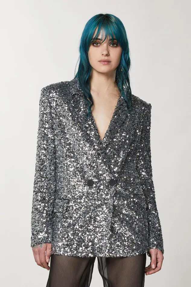 Blazers Women Patrizia Pepe TwoButton Jacket With Sequins Silver Sequins