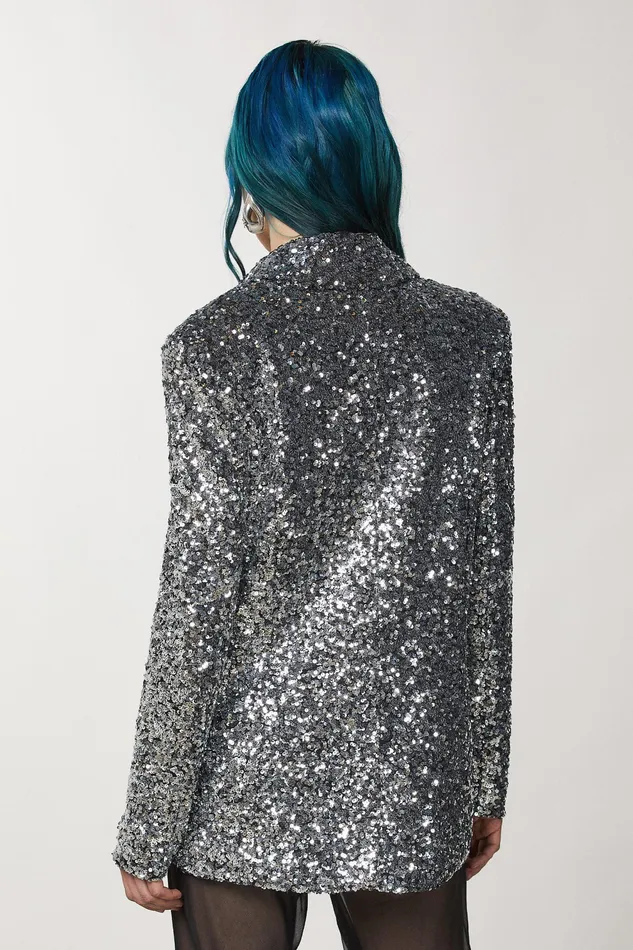 Blazers Women Patrizia Pepe TwoButton Jacket With Sequins Silver Sequins