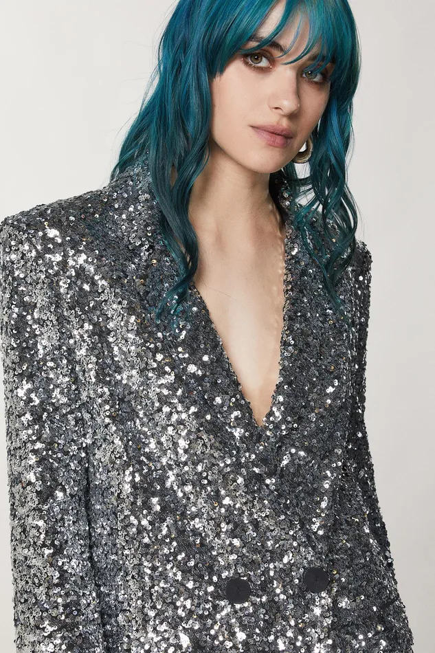 Blazers Women Patrizia Pepe TwoButton Jacket With Sequins Silver Sequins