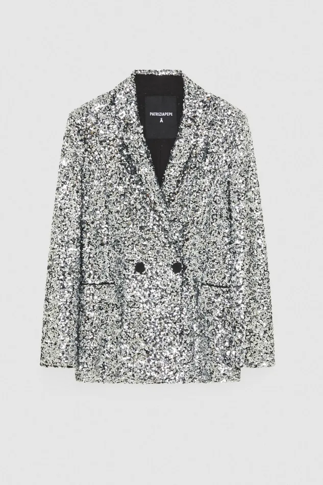 Blazers Women Patrizia Pepe TwoButton Jacket With Sequins Silver Sequins