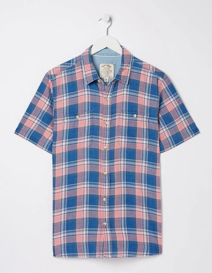 Bodmin Indigo Check Shirt Light Pink Men FatFace Shirts
