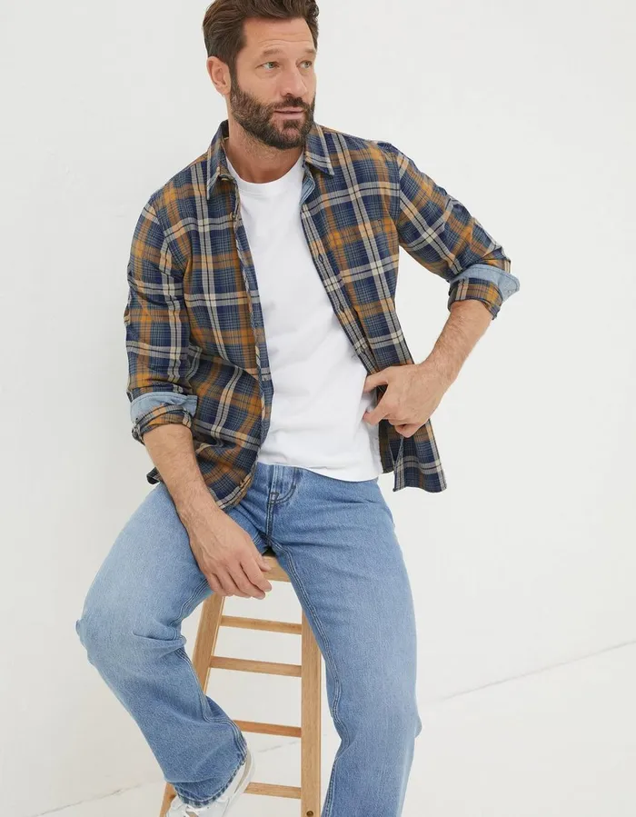 Bonby Indigo Check Shirt Navy Men FatFace Shirts