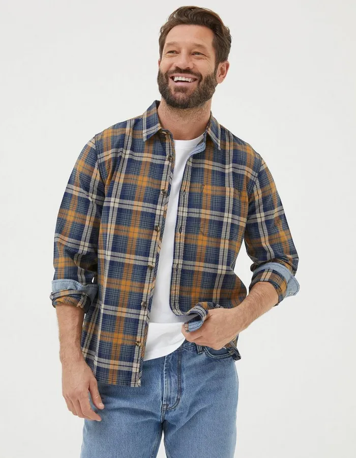 Bonby Indigo Check Shirt Navy Men FatFace Shirts