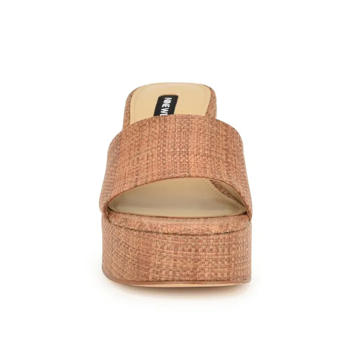Boone Platform Slide Sandals Brown Raffia Women Nine West Sandals