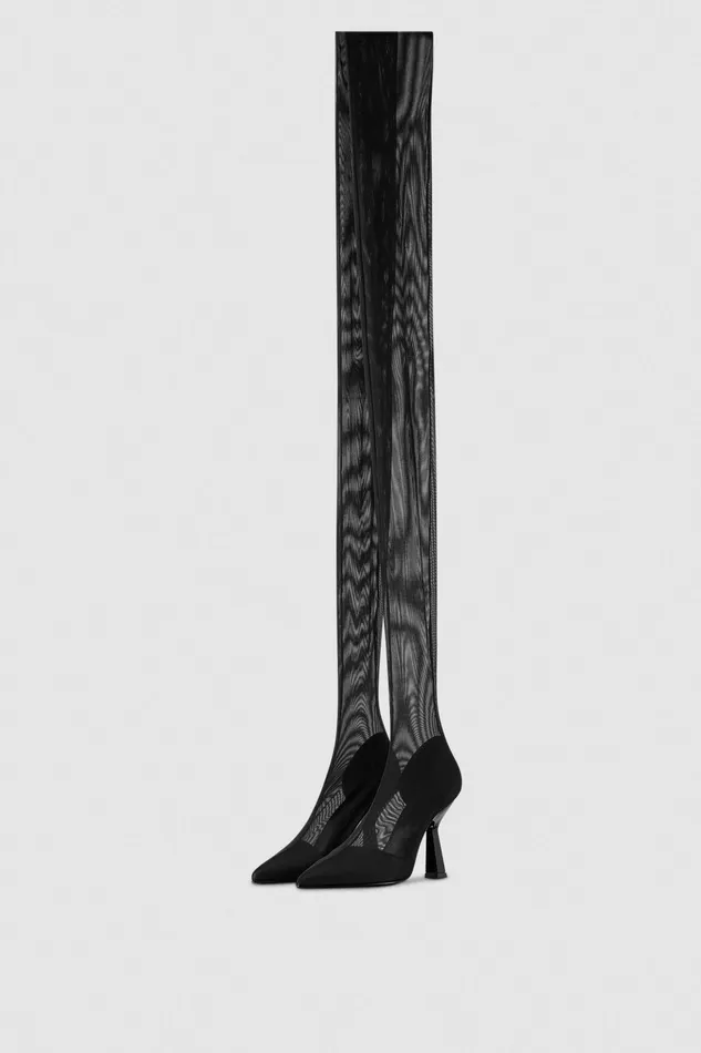 Boots Women Patrizia Pepe Overknee Boots In Tulle Nero