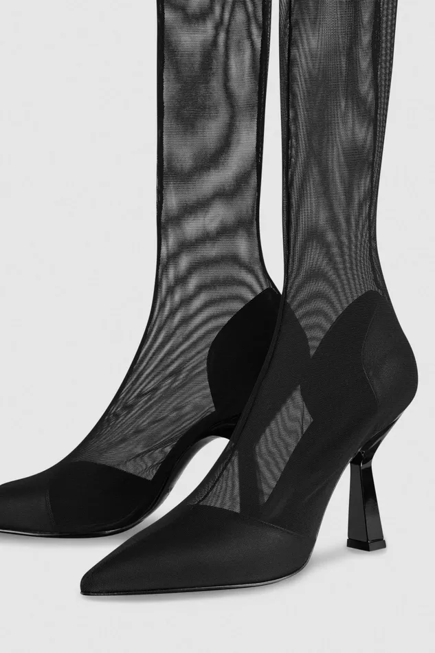 Boots Women Patrizia Pepe Overknee Boots In Tulle Nero