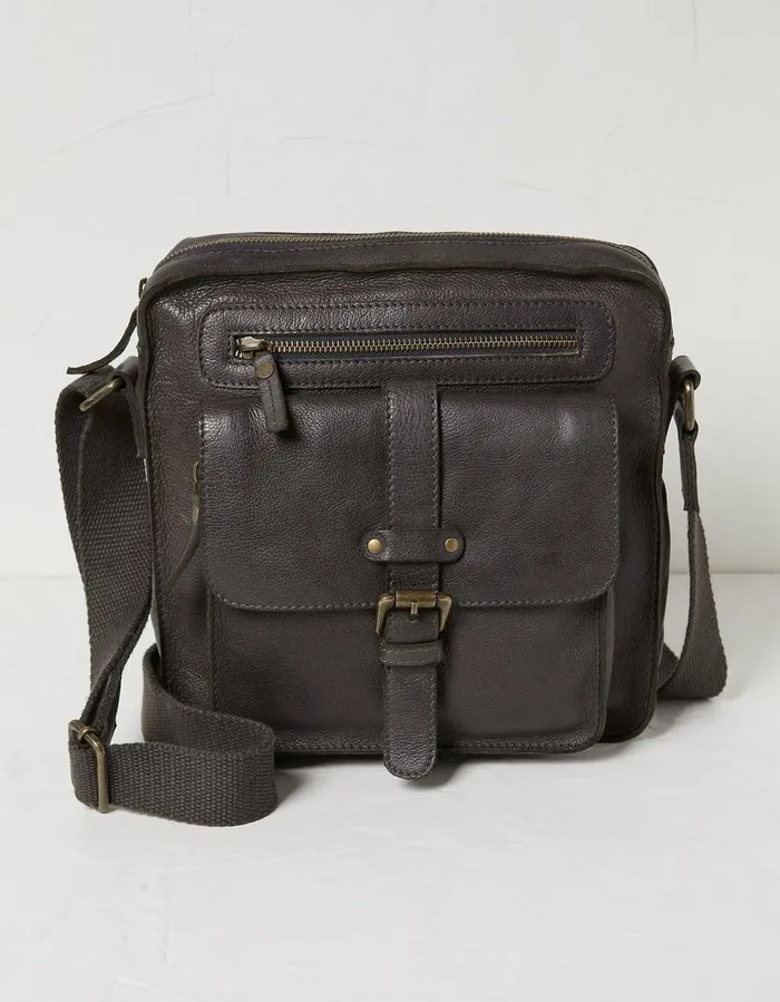 Bramdean Leather Crossbody Bag Charcoal Grey Men FatFace Bags and Wallets
