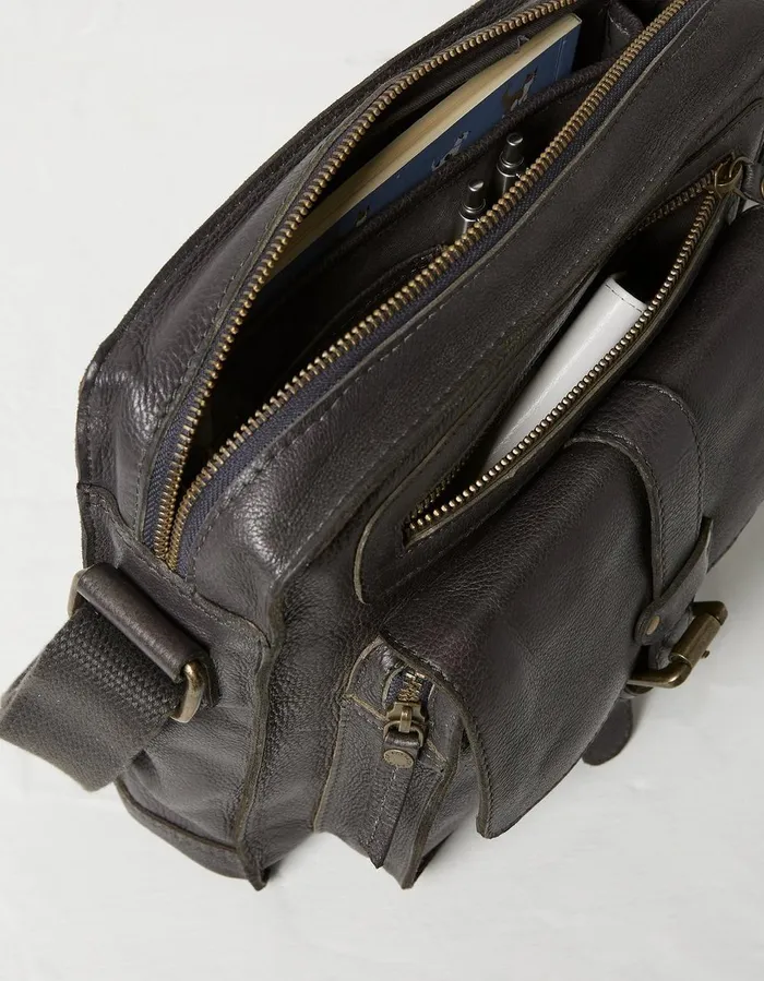 Bramdean Leather Crossbody Bag Charcoal Grey Men FatFace Bags and Wallets