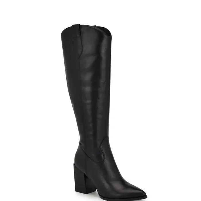 Bromwel Block Heel Boots Black Leather Women Nine West Boots and Booties
