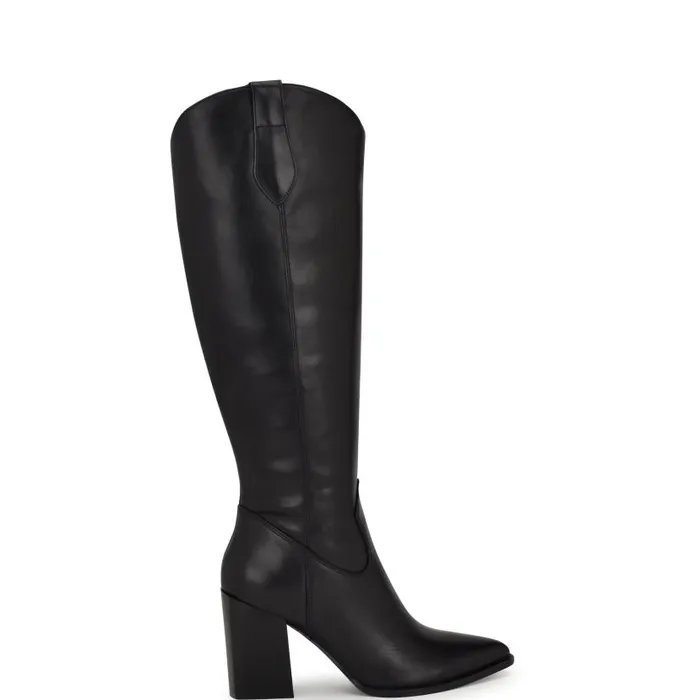 Bromwel Block Heel Boots Black Leather Women Nine West Heels