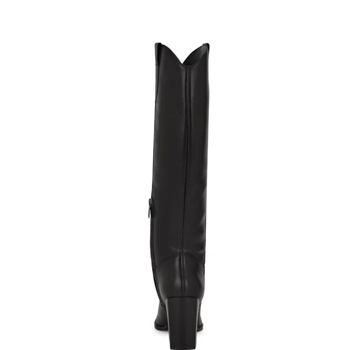 Bromwel Block Heel Boots Black Leather Women Nine West Heels