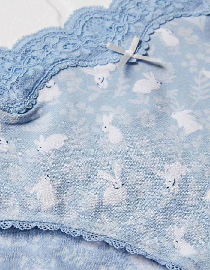 Bunny Print Mini Knickers Blue Women FatFace Socks Underwear and Tights